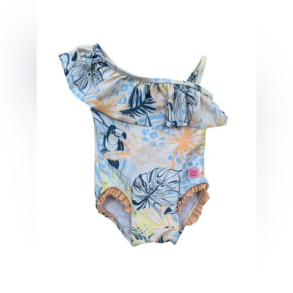 Ruffle Butts Size 12-18 Months Birds of Paradise Ruffle One Shoulder Swimsuit - Picture 1 of 5